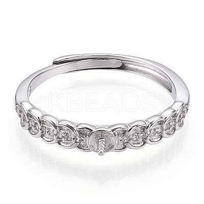 925 Sterling Silver Micro Pave Cubic Zirconia Adjustable Ring Settings STER-T007-01P-1