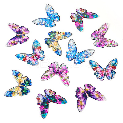6 Colors Epoxy Resin Flower Print Big Pendants RESI-TA0002-60A-1