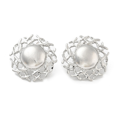 304 Stainless Steel Flat Round Stud Earrings for Women EJEW-M089-05P-1