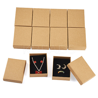 12Pcs Kraft Cotton Filled Cardboard Paper Jewelry Set Boxes CBOX-TA0001-16-1