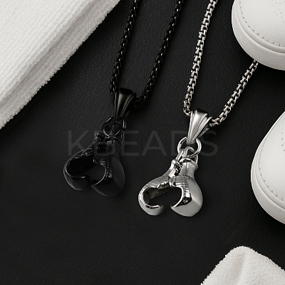 2Pcs 2 Colors Stainless Steel Boxing Glove Pendant Box Chain Necklaces for Men NJEW-HY0001-09A-1