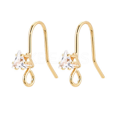 Brass Pave Clear Cubic Zirconia Earring Hooks KK-T077-17G-01-1