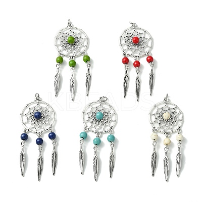 5Pcs 5 Styles Synthetic Turquoise Dyed Big Pendants PALLOY-JF02310-03S-1