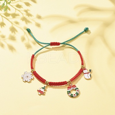 Christmas Wreath & Snowman & Snowflake Alloy Charm Braided Bead Bracelet for Women BJEW-JB08194-1