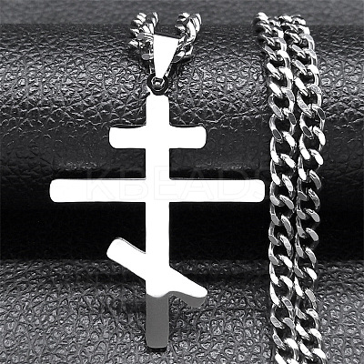 Russian Orthodox Cross 201 Stainless Steel Pendant Twisted Chain Necklaces NJEW-C104-01B-P-1