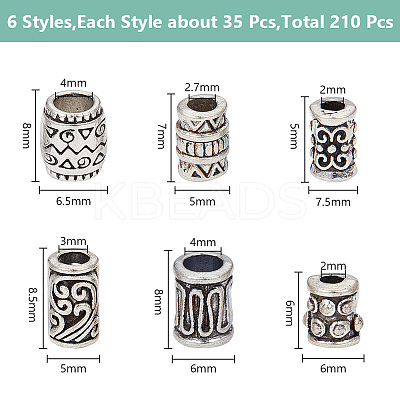 210Pcs 6 Styles Tibetan Style Alloy Spacer Beads FIND-HY0003-56-1