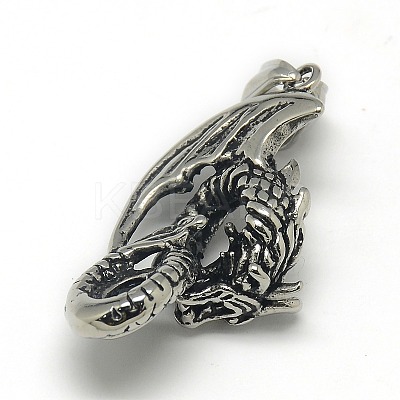 Fashionable Retro 304 Stainless Steel Rhinestone Dragon Pendants STAS-L017-143-1