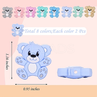 16Pcs 8 Colors Cartoon Bear Silicone Focal Beads JX699A-1