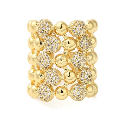 Brass Micro Pave Clear Cubic Zirconia Open Cuff Rings RJEW-A046-12G-1