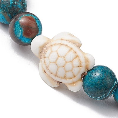 Summer Beach Turtle Dyed Synthetic Turquoise & Round Ocean Jasper Beaded Stretch Bracelets for Women BJEW-JB10937-02-1
