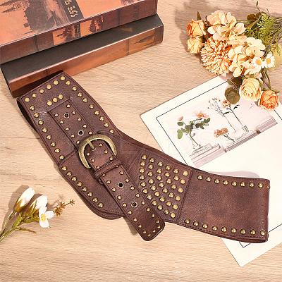 Imitation Leather with Alloy Rivet Chain Belts AJEW-WH20006-252-1