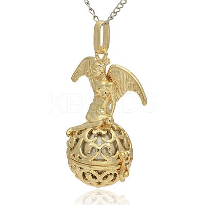 Golden Tone Brass Hollow Round Cage Pendants KK-J242-07G-1