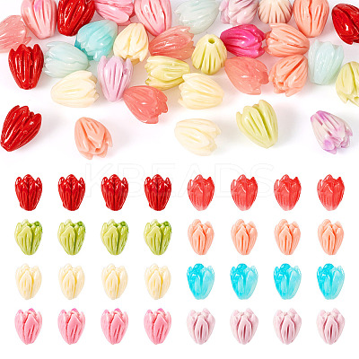 40Pcs 8 Colors Opaque Resin Flower Rose Beads RESI-TA0002-98-1