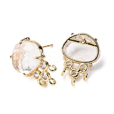 Brass Micro Pave Cubic Zirconia Stud Earring Findings with Natural Quartz Crystal KK-Z096-05G-08-1