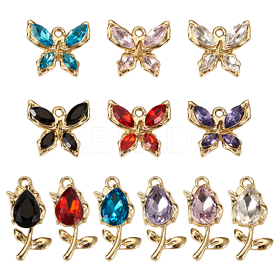 24Pcs 12 Style Glass Rhinestone Pendants FIND-TA0003-03-1