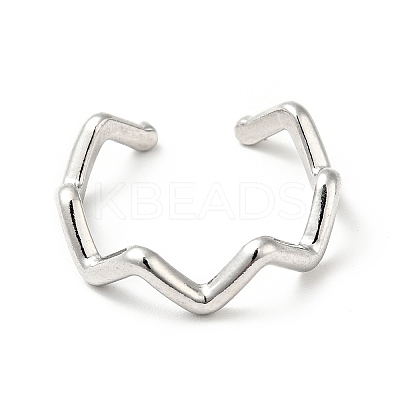 Non-Tarnish 304 Stainless Steel Wave Open Cuff Ring for Women RJEW-I085-13P-1