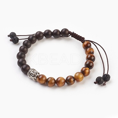 Natural Tiger Eye Braided Bracelets BJEW-JB03825-01-1