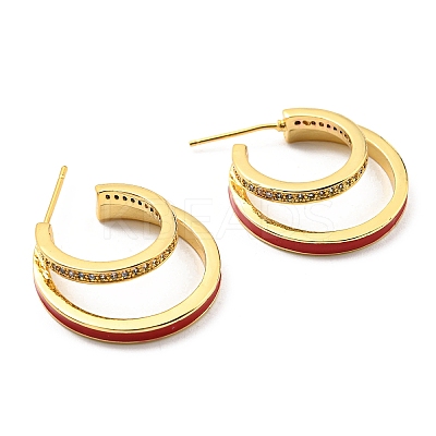 Enamel Round Stud Earrings with Cubic Zirconia KK-C026-10G-1