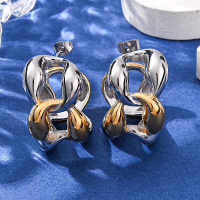 304 Stainless Steel Two Tone Stud Earrings LS-EJEW-A136-01B-GP-1