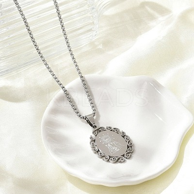 201 Stainless Steel Oval with Virgin Pendant Box Chain Necklaces NJEW-H055-08P-1