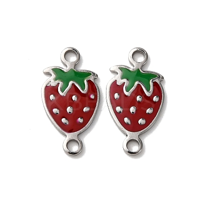 304 Stainless Steel Enamel Strawberry Connector Charms STAS-A121-02P-01-1