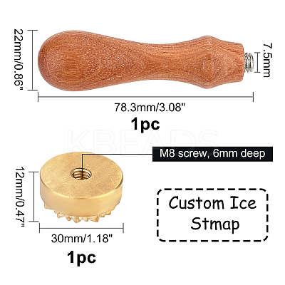 1Pc Pear Wood Handle with 1pc Brass Stamp Head DIY-OC0012-40D-1