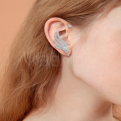 1 Pair Wing Alloy Rhinestone Cuff Earrings EJEW-LP0007-023P-1