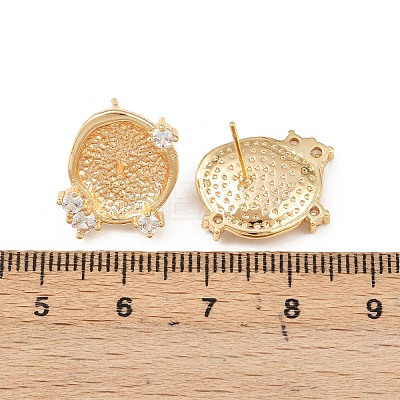 Brass Micro Pave Clear Cubic Zirconia Flat Round Stud Earring Findings KK-H524-08G-1