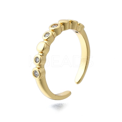 Brass Micro Pave Clear Cubic Zirconia Open Cuff Rings for Women RJEW-F179-05G-1
