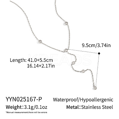 European 304 Stainless Steel Pave Clear Cubic zirconia Flat Round Tassel Y Necklaces AL6614-2-1