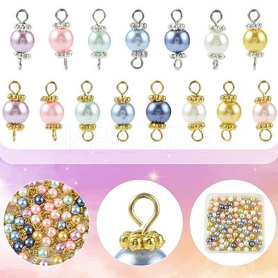 96Pcs 2 Style Glass Pearl Connector Charms PALLOY-FS00064-1