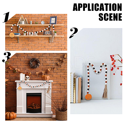 Halloween Round Natural Wood Beaded Wall Hanging Ornaments HJEW-WH20004-15-1