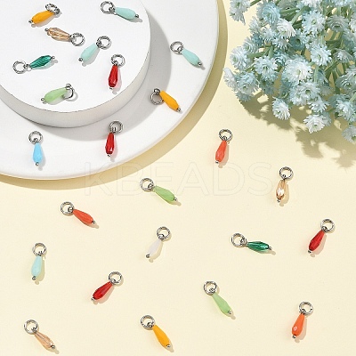 50Pcs 10 Colors Glass Pendants PALLOY-YW00184-1