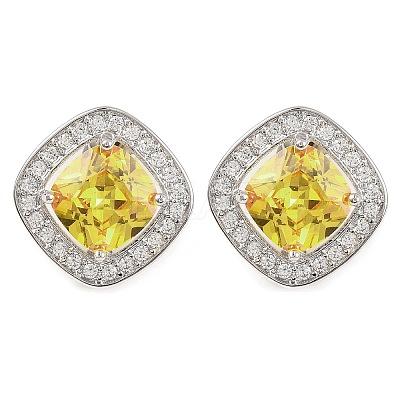 Cubic Zirconia Rhombus Stud Earrings EJEW-I304-15P-03-1
