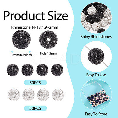 100Pcs 2 Colors Pave Disco Ball Beads RB-TA0001-28-1