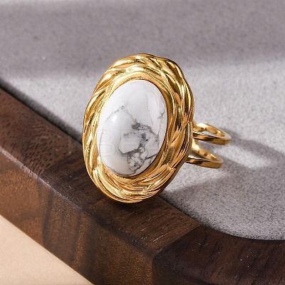 Oval Natural Howlite Finger Rings RJEW-M063-01G-10-1