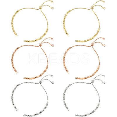 6Pcs 3 Colors Half Finished Brass Cubic Zirconia Slider Bracelets ZIRC-NB0002-02-1