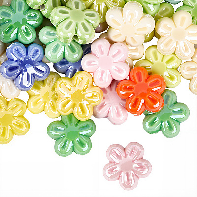 40Pcs Glazed Porcelain Beads PORC-LT0001-04-1