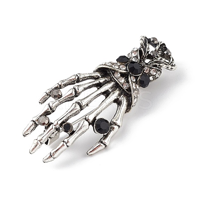Halloween Theme Rhinestone Skeleton Hand Brooch Pin LS-JEWB-F018-01AS-1