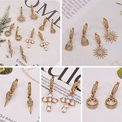Clear Cubic Zirconia Cone Drop Huggie Hoop Earrings EJEW-SW00005-09-1