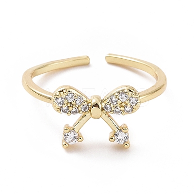 Clear Cubic Zirconia Bowknot Open Cuff Ring RJEW-I094-07G-1