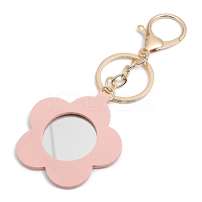 PU Leather Flower Mirror Keychain PW-WG16012-02-1