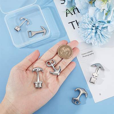 6Pcs 6 Styles 304 Stainless Steel Anchor Hook Clasps STAS-UN0050-80-1