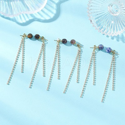 3 Pairs Brass Rhinestone Round Tassel Stud Earrings EJEW-JE06845-1