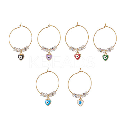 Evil Eye Heart Brass Enamel Pendants Wine Glass Charms Sets AJEW-JO00176-1
