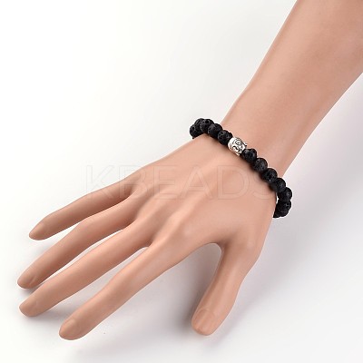 Buddha Head Natural Lava Rock Beaded Stretch Bracelets BJEW-JB02230-03-1