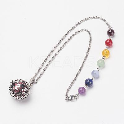Brass Cage Pendant Necklaces NJEW-JN01868-1