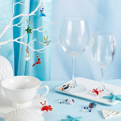 Sea Animal Glass Wine Glass Charms AJEW-GA00018-1