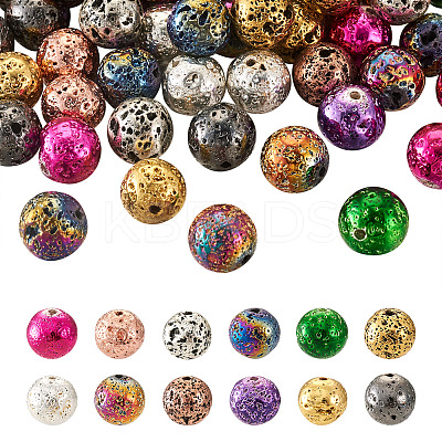 120Pcs 12 Style Electroplated Natural Lava Rock Beads Strands G-CD0001-01B-1
