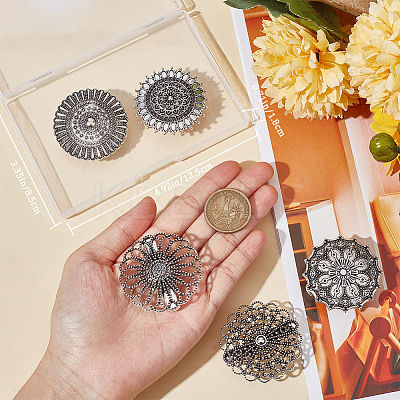 5Pcs 5 Style Vintage Flower Alloy Sweater Shawl Clips Brooches Set AJEW-GF0007-23-1
